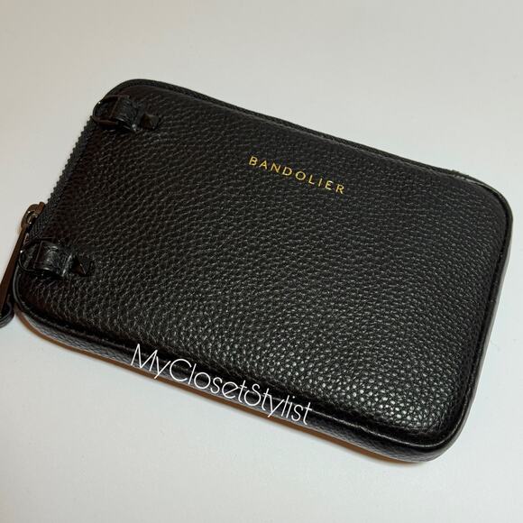 BANDOLIER RARE SIZE Expanded Pouch New Black Leather Pewter Zipper Mini UNICORN! - Picture 2 of 5